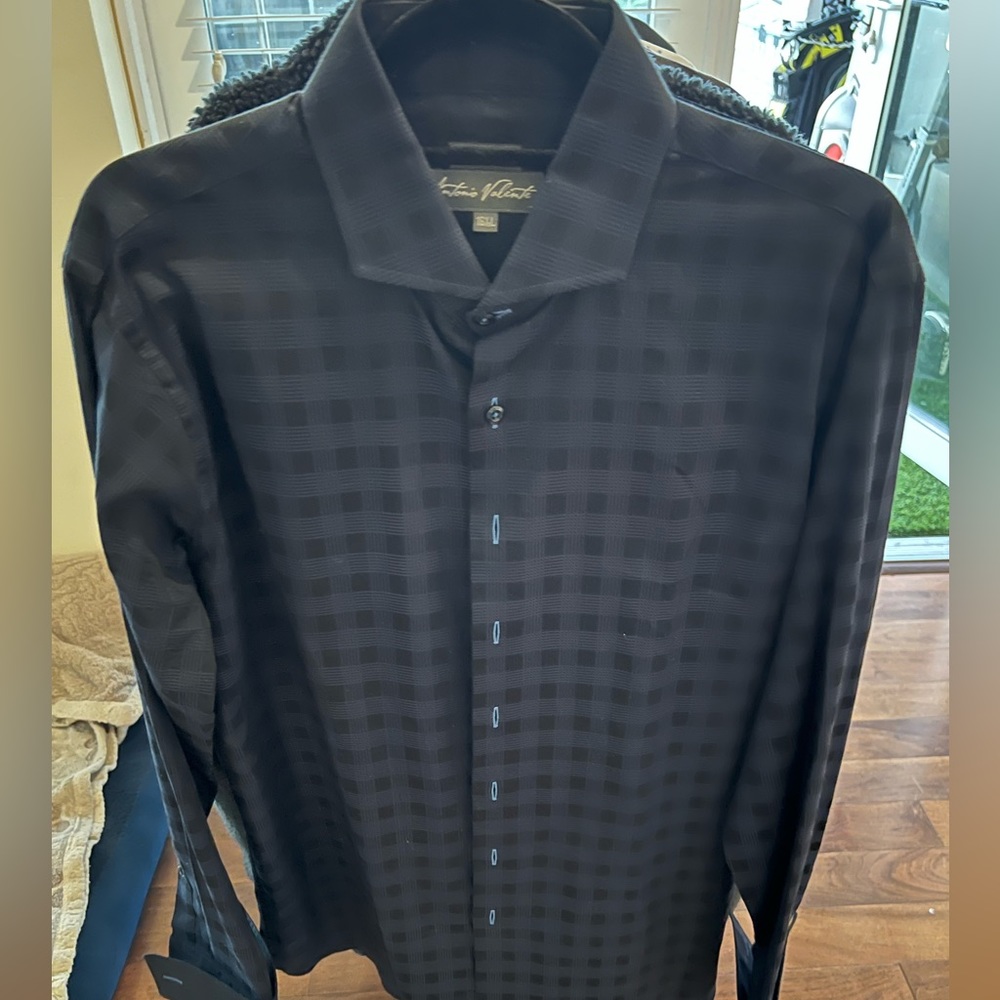 Antonio Valente Dress Shirts - 16 1/2 L - Black/Blue